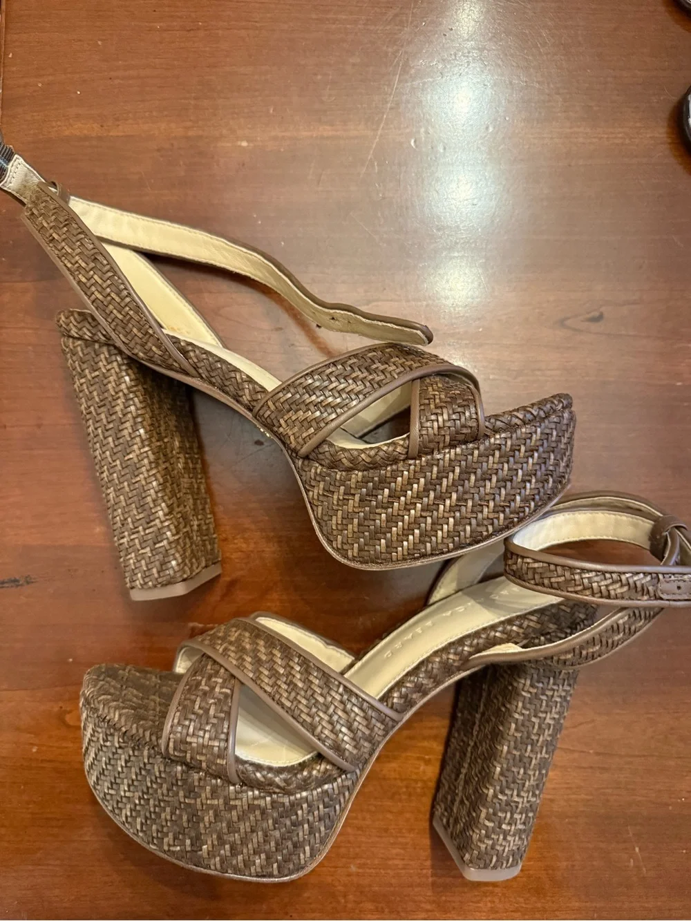 Veronica Beard Brown Woven Platform Sandals